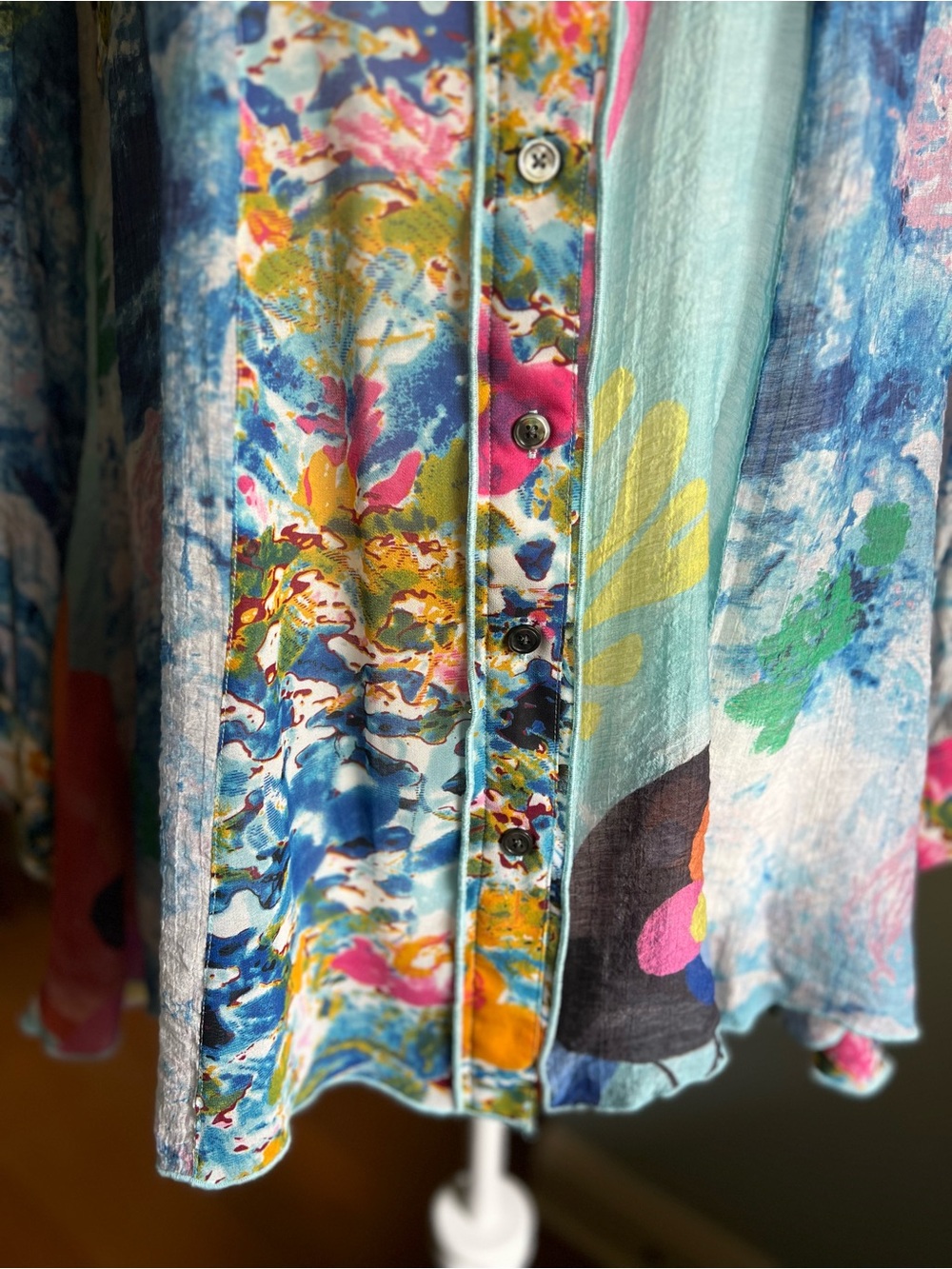 John Mark Multicolor Floral-Print Button Front Blouse Mix Print Boho M Statement - Picture 3 of 11